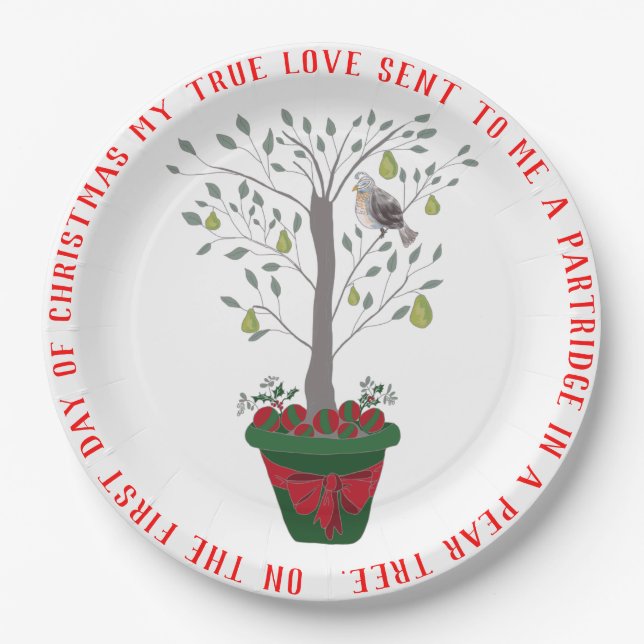 12 Days of Christmas Partridge in a Pear Tree Paper Plate (Front)