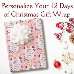 12 Days of Christmas Pastel Pink Personalized  Wrapping Paper Sheet
