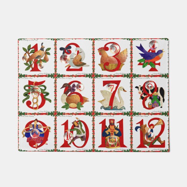 12 Days of Christmas Quilt Print Doormat (Front)