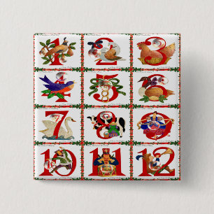 12 Days Of Christmas Quilt Print Gifts 15 Cm Square Badge
