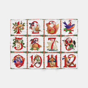 12 Days Of Christmas Quilt Print Gifts Fleece Blanket