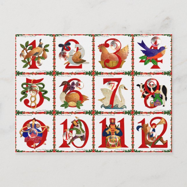 12 Days Of Christmas Quilt Print Gifts Holiday Postcard (Front)