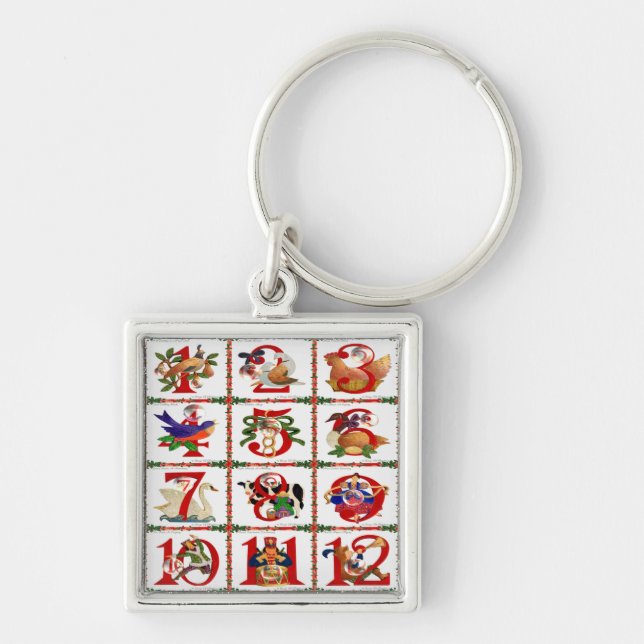 12 Days Of Christmas Quilt Print Gifts Key Ring (Front)