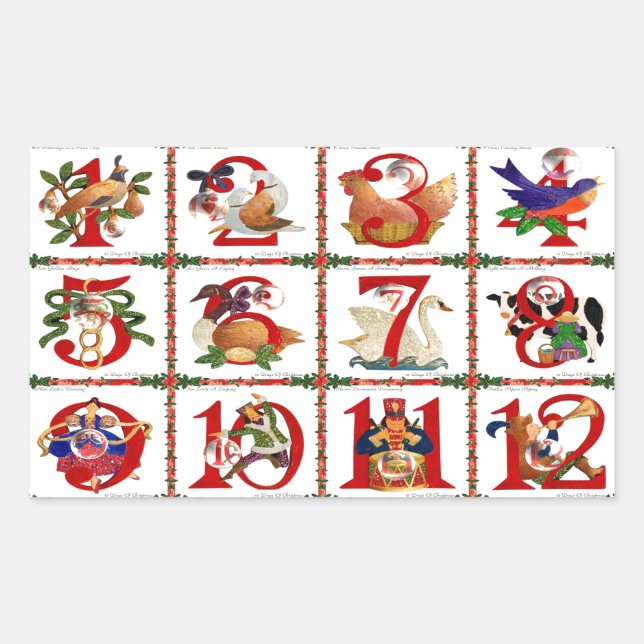12 Days Of Christmas Quilt Print Gifts Rectangular Sticker (Front)