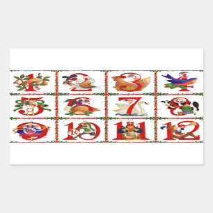 12 Days Of Christmas Quilt Print Gifts Rectangular Sticker