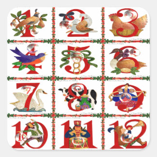 12 Days Of Christmas Quilt Print Gifts Square Sticker