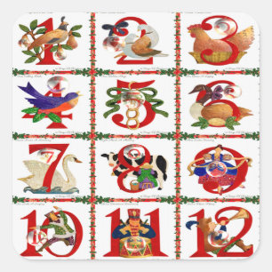 12 Days Of Christmas Quilt Print Gifts Square Sticker