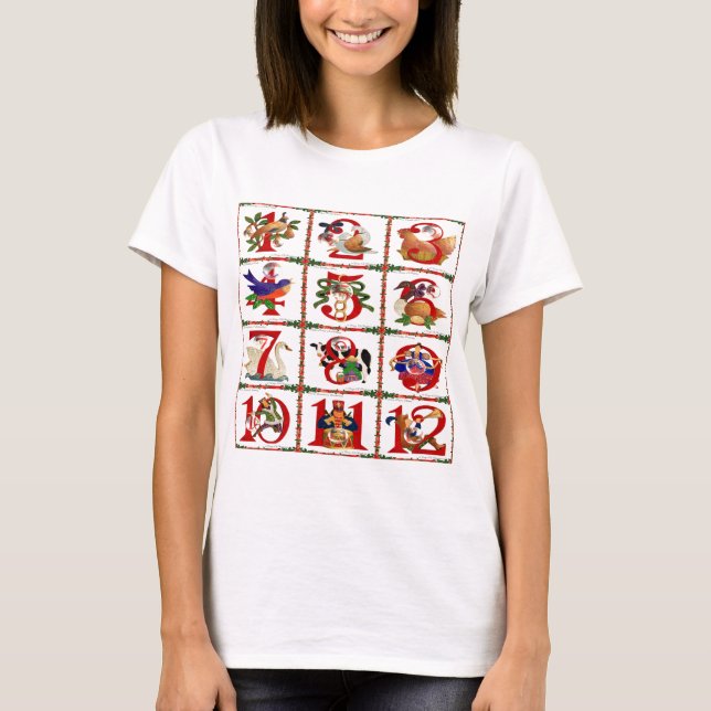 12 Days Of Christmas Quilt Print Gifts T-Shirt (Front)