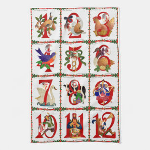 12 Days Of Christmas Quilt Print Gifts Tea Towel