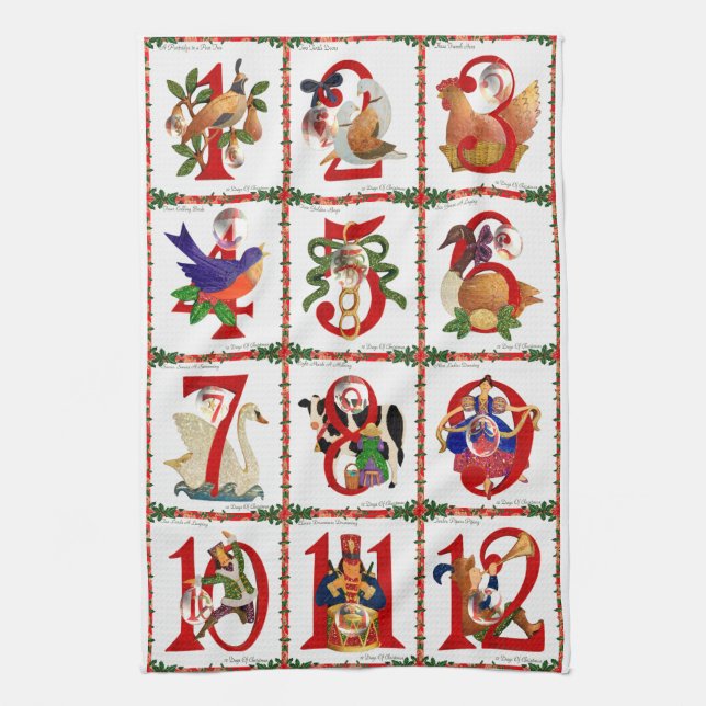 12 Days Of Christmas Quilt Print Gifts Tea Towel (Vertical)