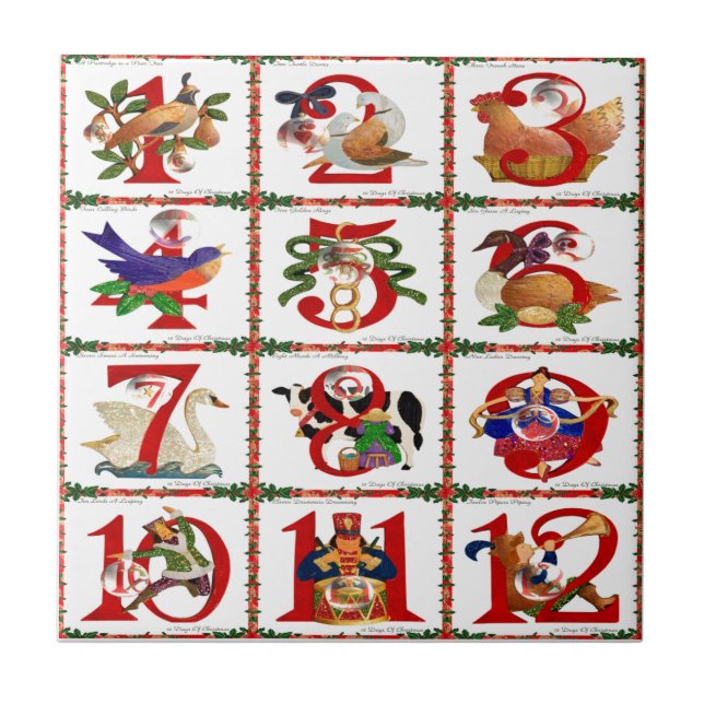 12 Days Of Christmas Quilt Print Gifts Tile (Front)