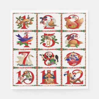 12 Days Of Christmas Quilt Print Paper Napkins