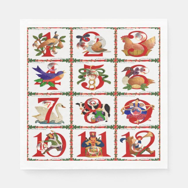 12 Days Of Christmas Quilt Print Paper Napkins (Front)
