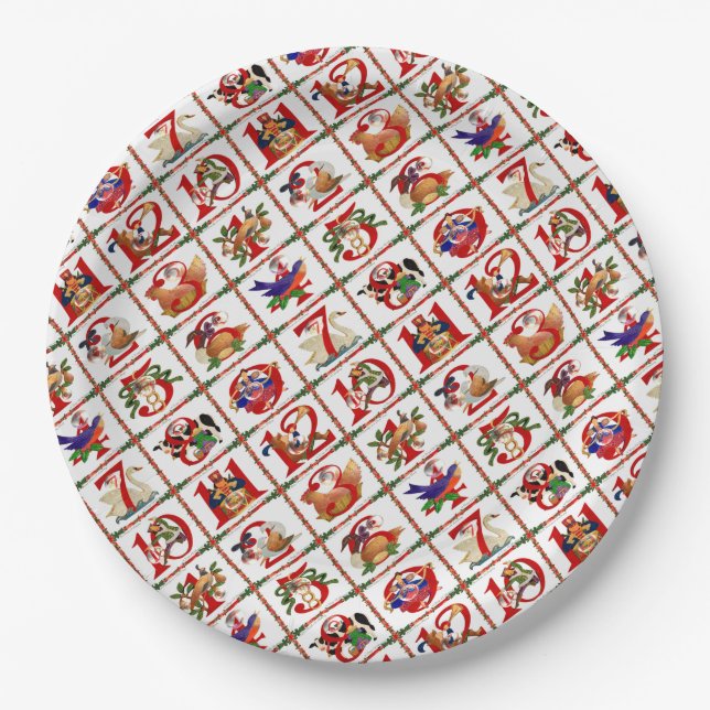 12 Days Of Christmas Quilt Print Paper Napkins Plate (Front)