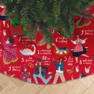 12 Days of Christmas red Brushed Polyester Tree Skirt