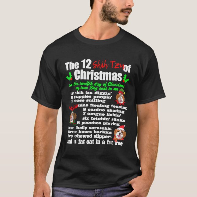 12 Days Of Christmas Shih Tzu Dog Gif T-Shirt (Front)
