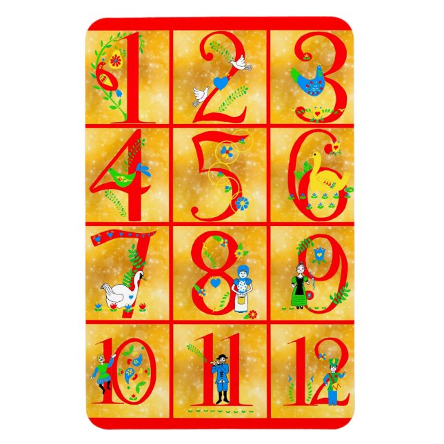 12 Days of Christmas Song Folk Art Numbers Magnet (Vertical)