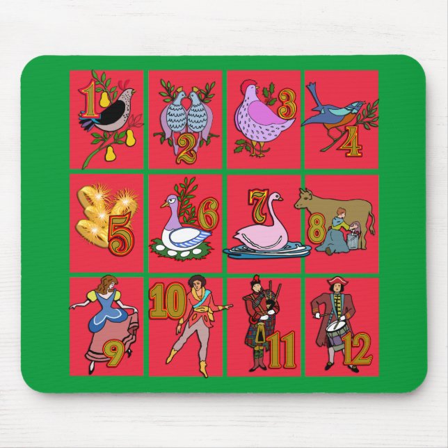 12 Days of Christmas T-shirts, Apparel, Gifts Mouse Mat (Front)