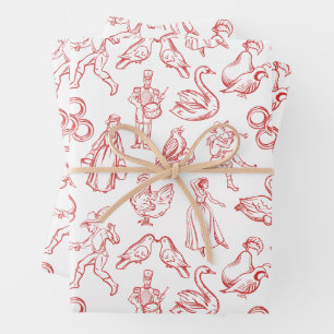12 Days of Christmas Toile Wrapping Paper Sheet