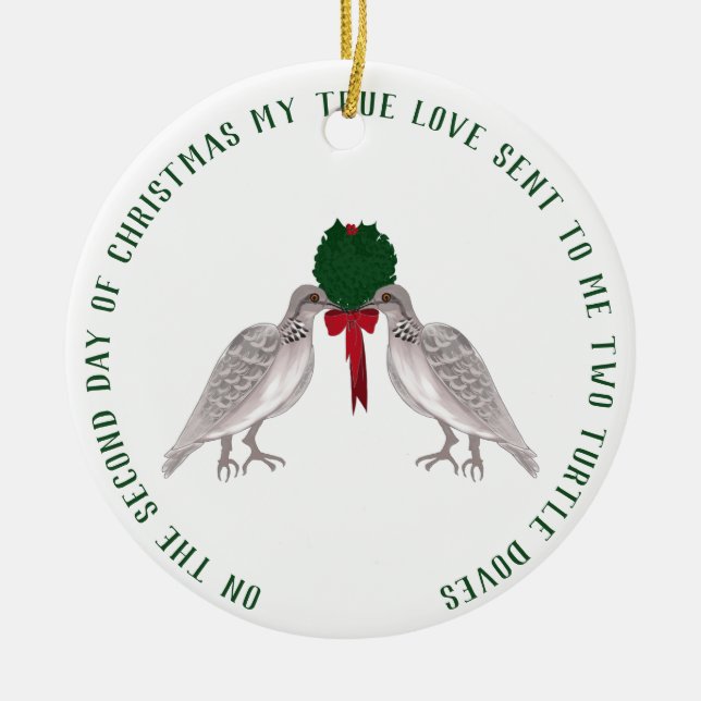 12 Days of Christmas Two Turtle Doves Ceramic Tree Decoration (Front)