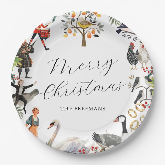 12 Days of Christmas Vintage Holiday Paper Plate (Front)