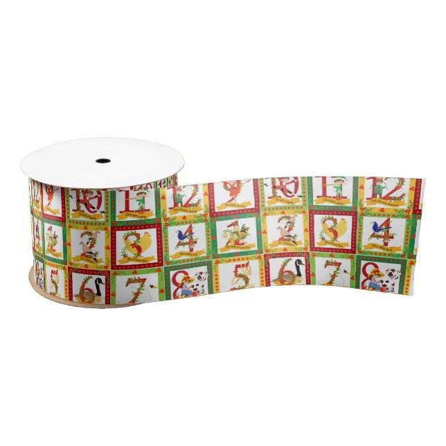 12 Days of Christmas Wrapping Paper Satin Ribbon (Spool)