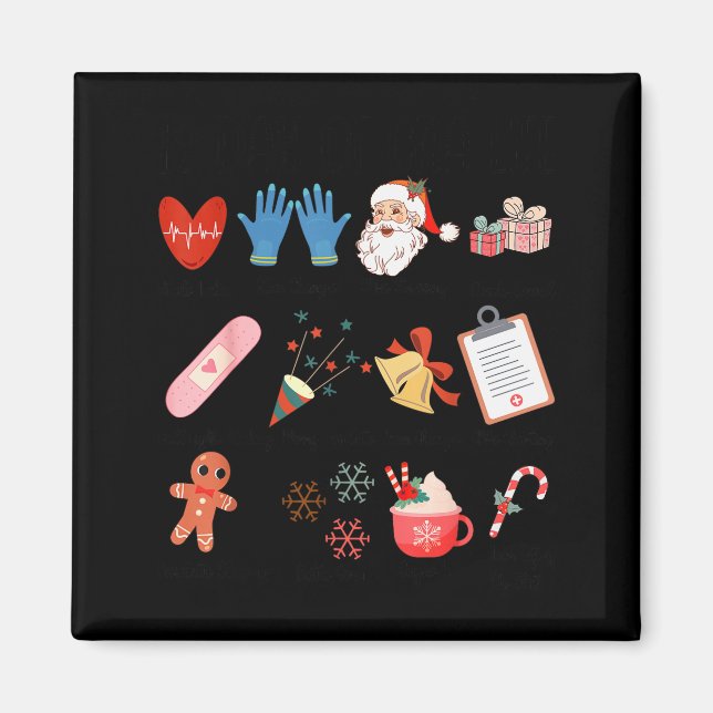 12 Days Of Cna Life Nurse Merry Christmas Pyjamas  Magnet (Front)