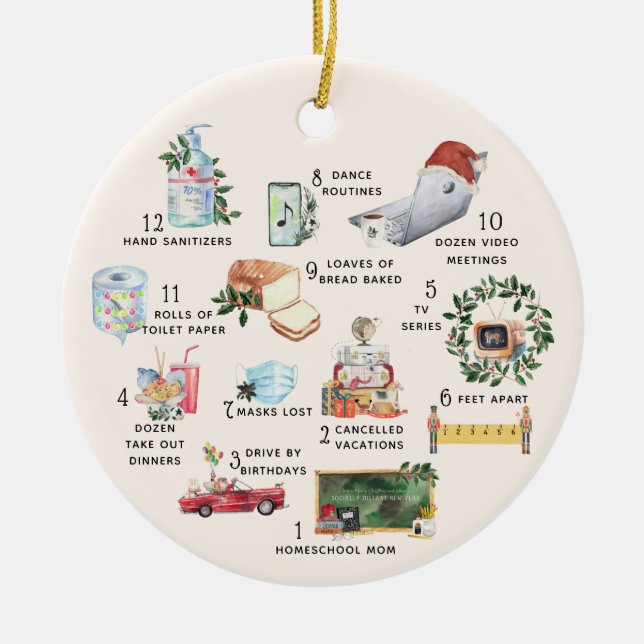 12 Days of Covid | "Quarantine" Christmas Holiday Ceramic Tree Decoration (Front)