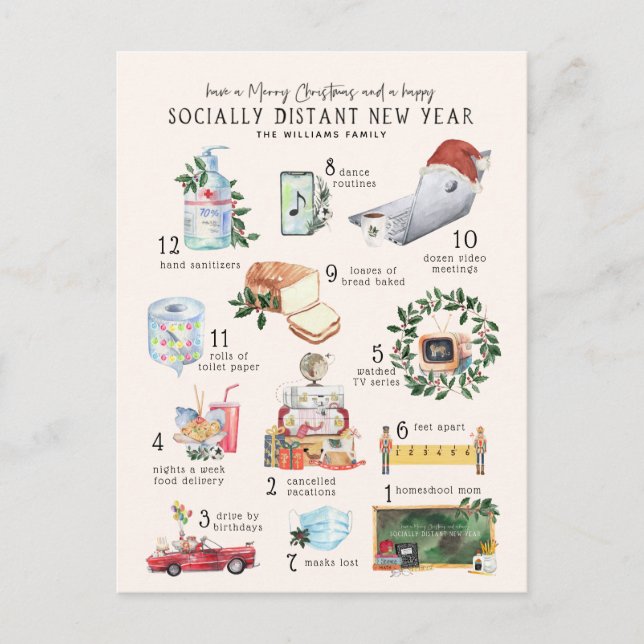 12 Days of Covid | "Quarantine" Christmas Holiday Postcard (Front)