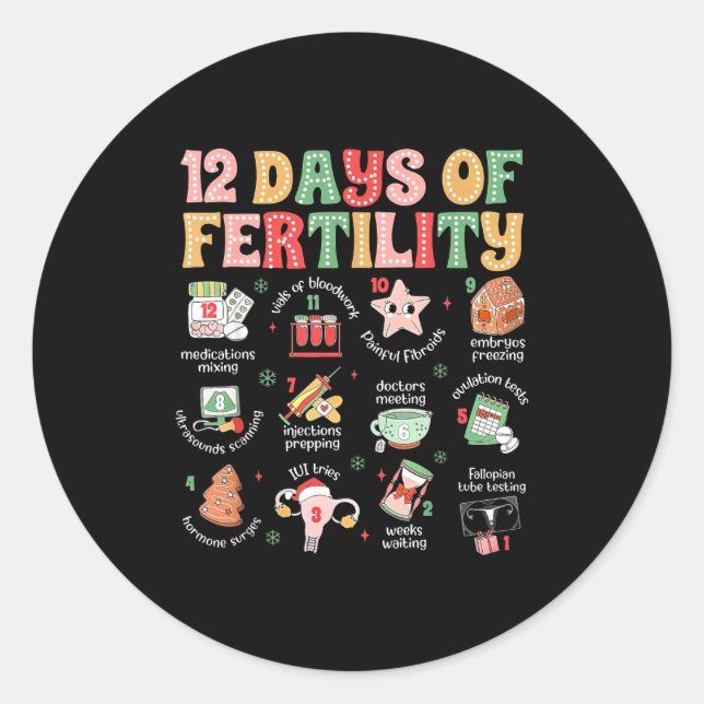 12 Days Of Fertility Ivf Nurse Christmas Ob Gyn Tr Classic Round Sticker (Front)