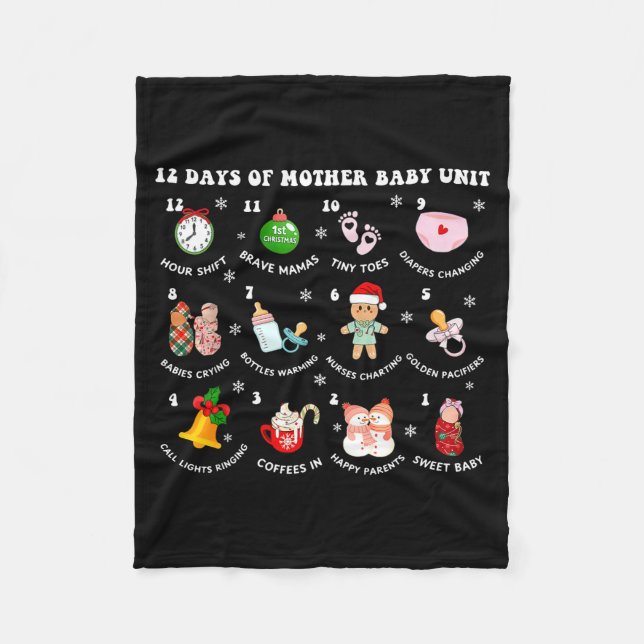 12 Days Of Mbu Mother Baby Nurse Christmas Stpartu Fleece Blanket (Front)