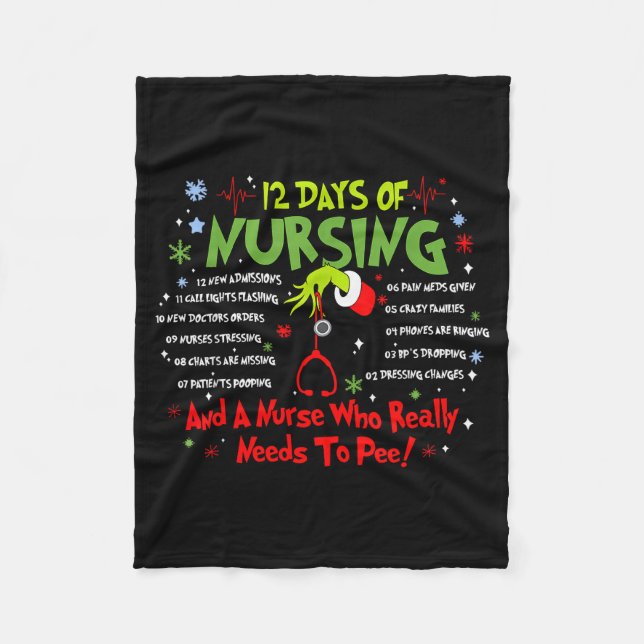 12 Days Of Nursing Stethoscope Nurse Christmas Xma Fleece Blanket (Front)