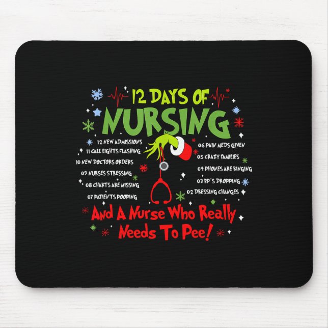 12 Days Of Nursing Stethoscope Nurse Christmas Xma Mouse Mat (Front)