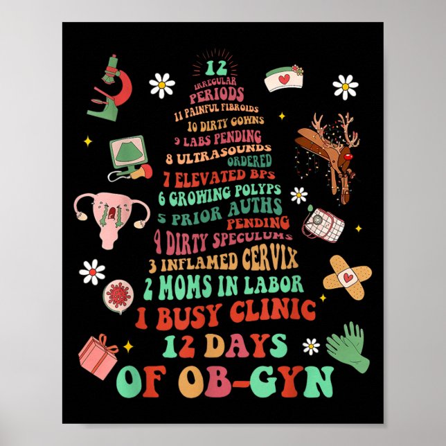 12 Days Of Ob-gyn Christmas Tree Labor &amp; Deliv Poster (Front)