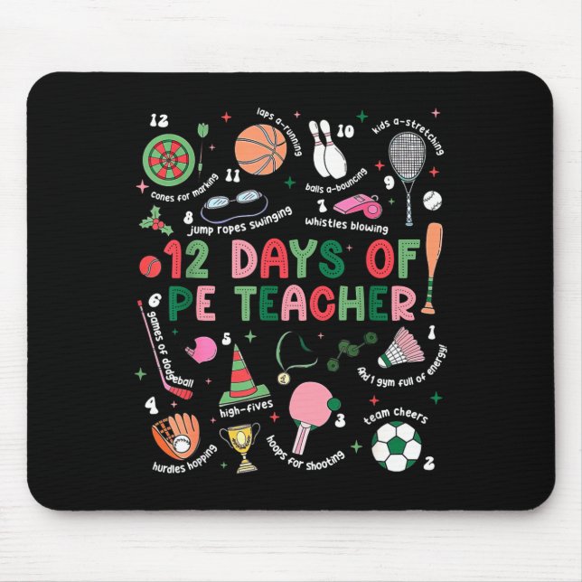 12 Days Of Pe Teacher Physical Education Gym Coach Mouse Mat (Front)