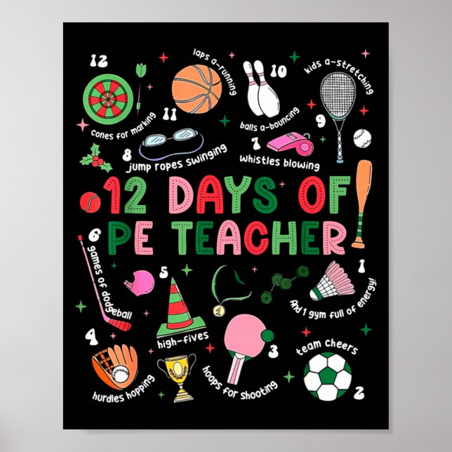 12 Days Of Pe Teacher Physical Education Gym Coach Poster (Front)