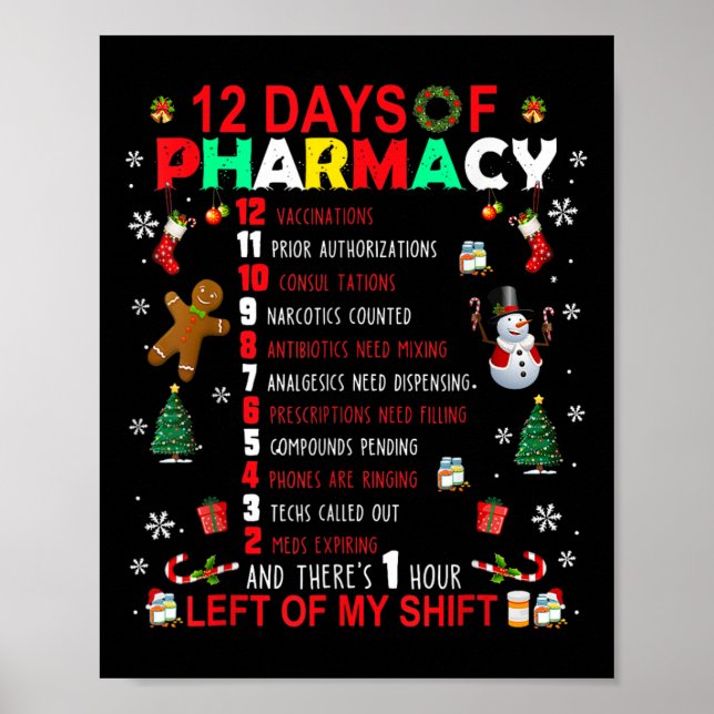 12 Days Of Pharmacy Funny Christmas Pharmacist Tec Poster (Front)