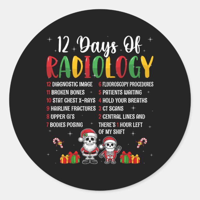 12 Days Of Radiology Xmas Rad Tech Christmas Radio Classic Round Sticker (Front)