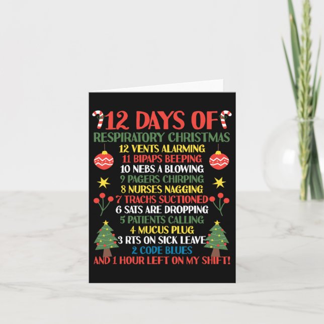 12 Days Of Respiratory Therapist Christmas Funny R Card (Front)