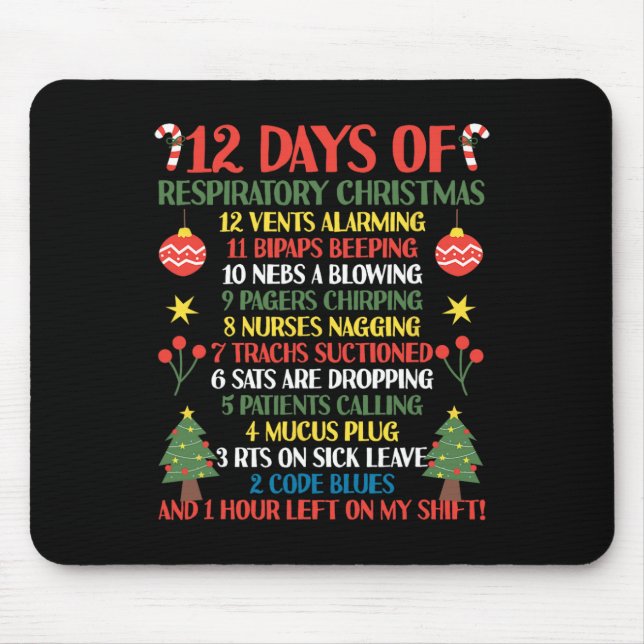 12 Days Of Respiratory Therapist Christmas Funny R Mouse Mat (Front)
