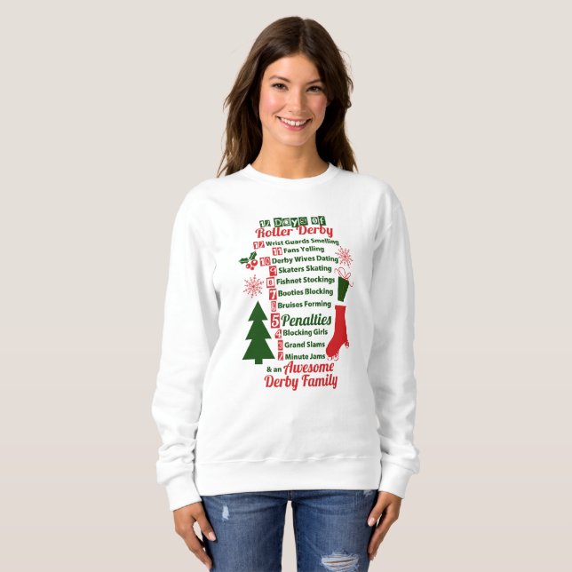 12 Days of Roller Derby Christmas, Roller Skating Sweatshirt (Front Full)