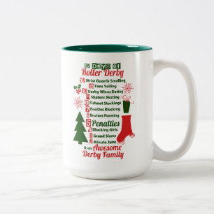 12 Days of Roller Derby Christmas, Roller Skating Two-Tone Coffee Mug