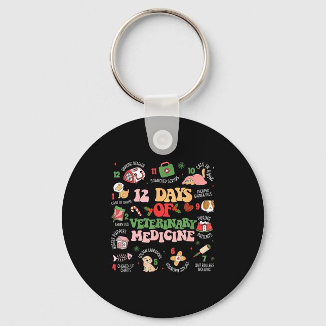 12 Days Of Veterinary Medicine Funny Christmas Vet Key Ring (Front)