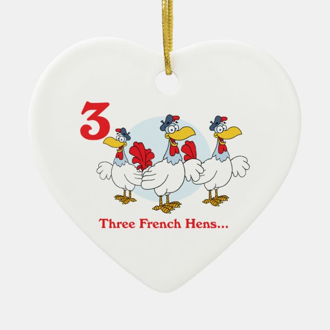 12 days three french hens ceramic tree decoration (Front)
