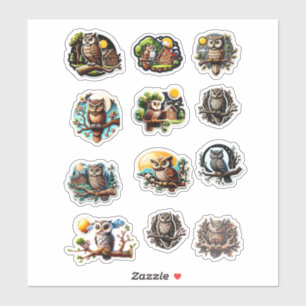 12 Different Owl Stickers