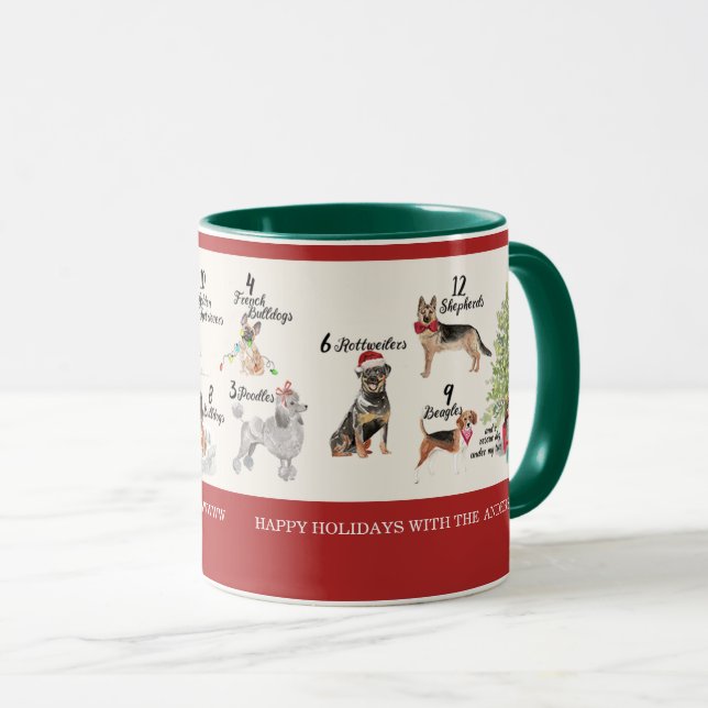 12 Dogs of Christmas Holiday Hats Scarves Antlers Mug (Front Right)
