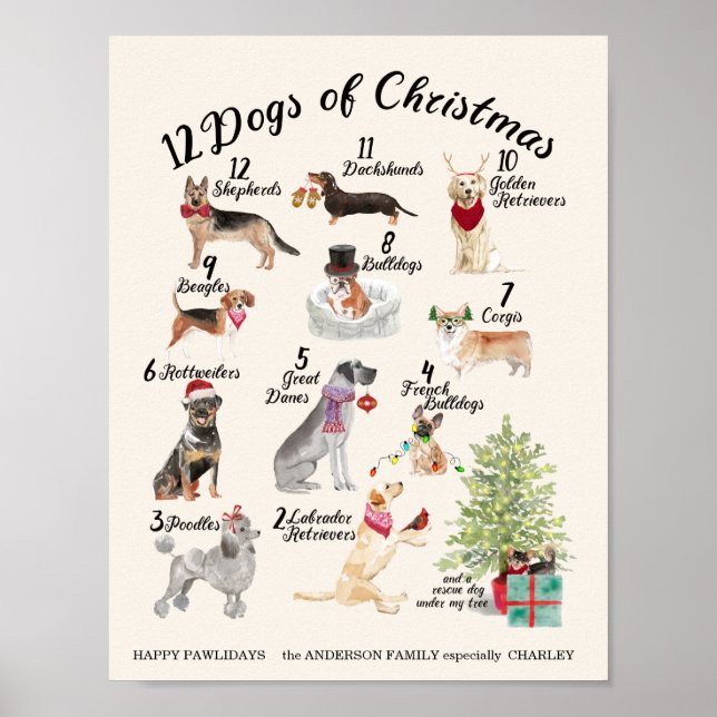 12 Dogs of Christmas in Holiday Spirit Attire Poster (Front)