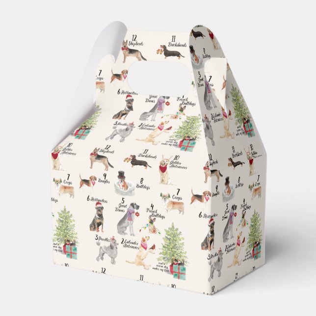 12 Dogs of Christmas in Holiday Spirit Outfits Favour Box (Front Side)