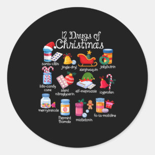 12 Drugs Of Christmas Pharmacist Technician Pharma Classic Round Sticker