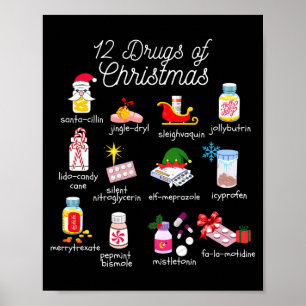 12 Drugs Of Christmas Pharmacist Technician Pharma Poster